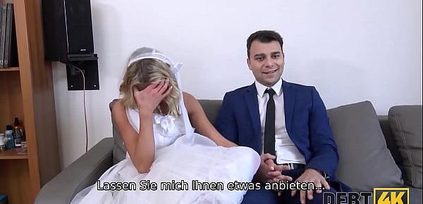 DEBT4k. Schuldeneintreiber fickt die Braut im weißen Kleid und in Strümpfen